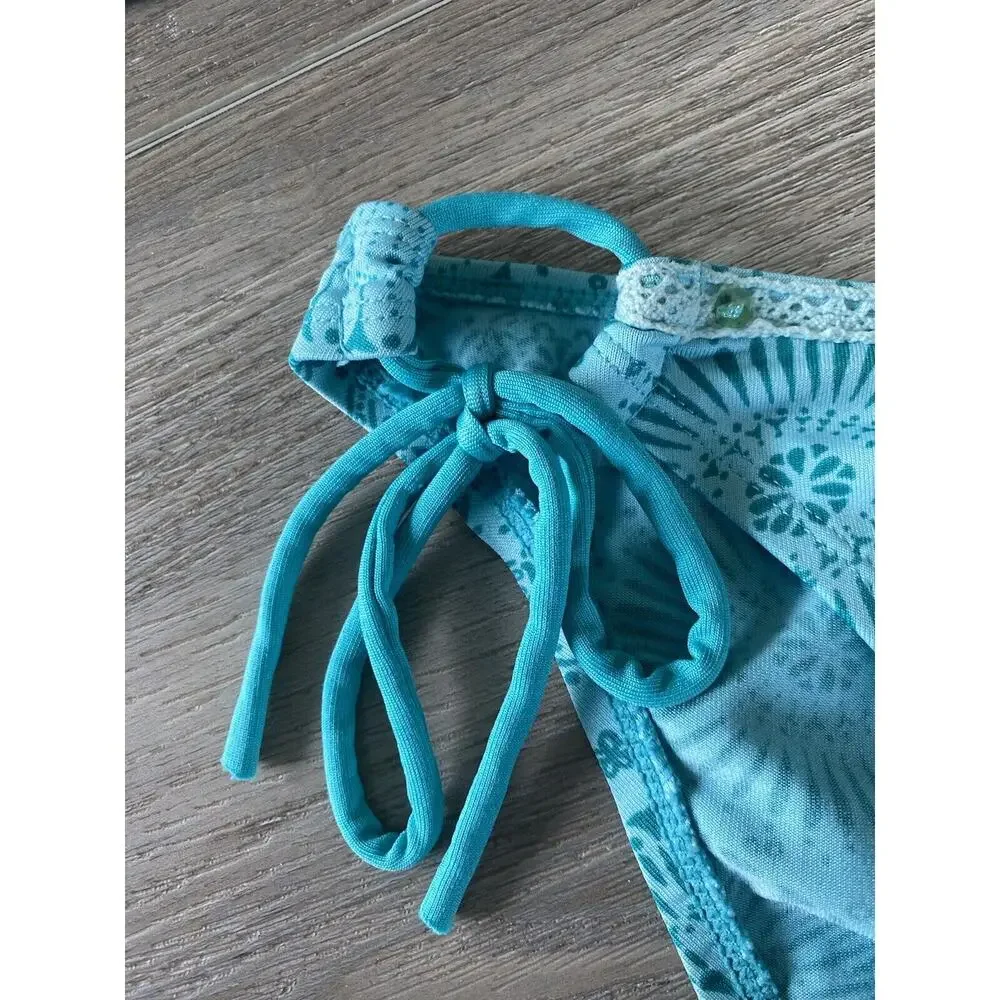 L.E.I. 2 Piece Bikini Paisley Turquoise Lace/Rhinestone Removable Padding Size M - Picture 4 of 9